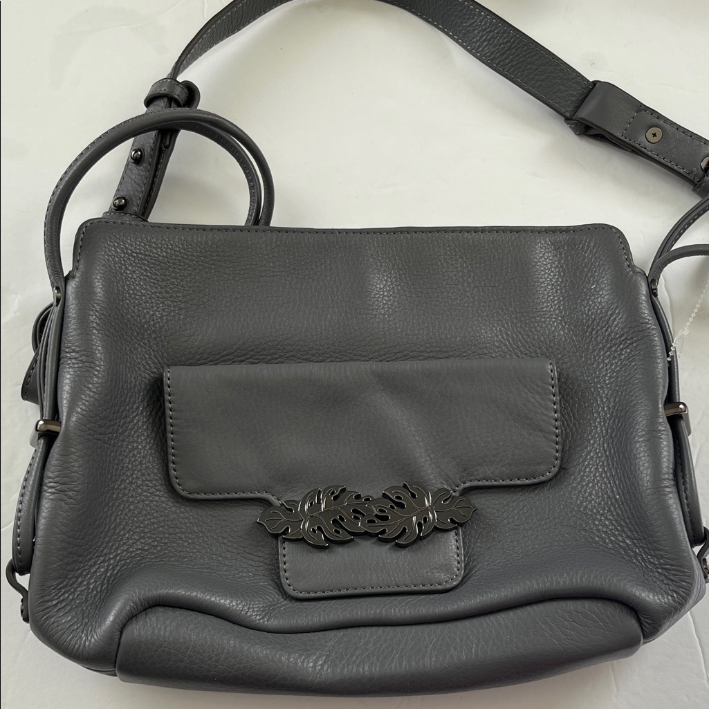Tommy Bahama Gray Pebbled Leather Crossbody Bag With Decorative Clasp